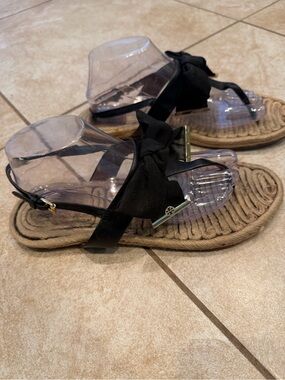 Tory Burch Black Bow Rope-Trim Sandals READ DESC Sz 9.5